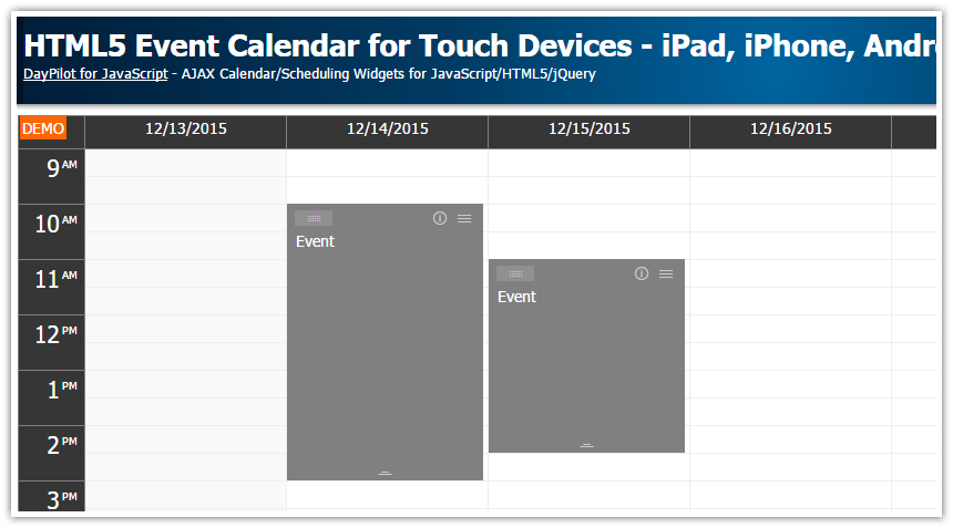 html5 event calendar javascript touch devices ipad iphone android