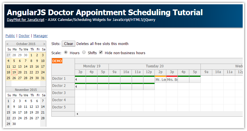 angularjs doctor appointment scheduling