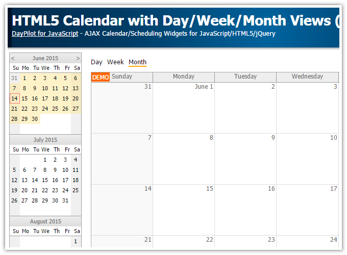 html5 event calendar day week month javascript php