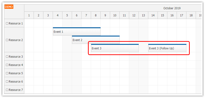 javascript scheduler event placement containers