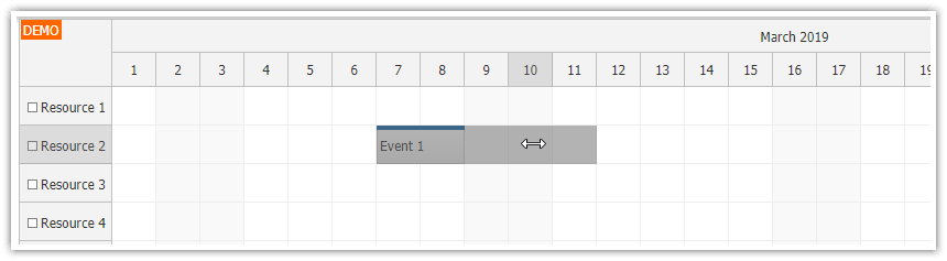 javascript scheduler skip non business event resizing