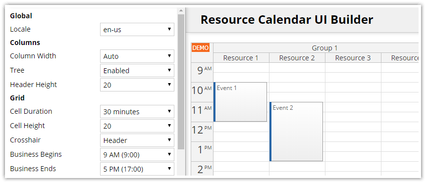 javascript resource calendar configurator