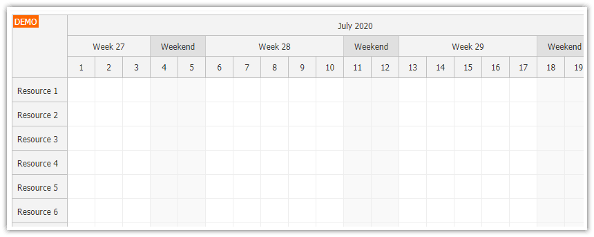 javascript scheduler time header segments
