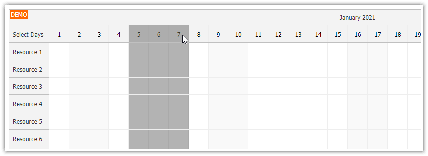 javascript scheduler use frozen rows to select time columns