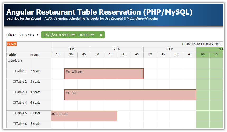 angular restaurant table reservation php mysql