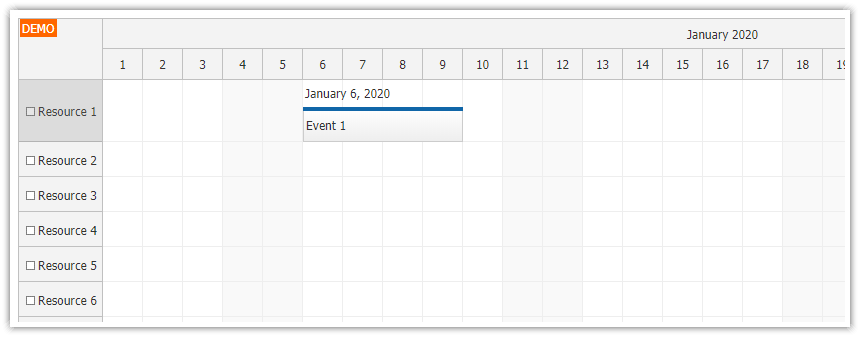 javascript scheduler display text above events