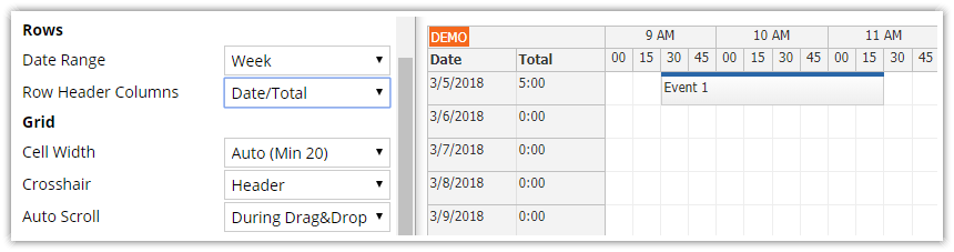 javascript timesheet configurator daily total