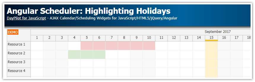 angular scheduler highlighting holidays