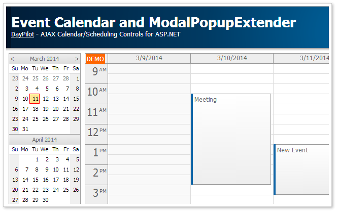 Tutorial: Event Calendar and ModalPopupExtender (, C#) | DayPilot  News - HTML5 Calendar, Scheduler and Gantt Chart Web Components