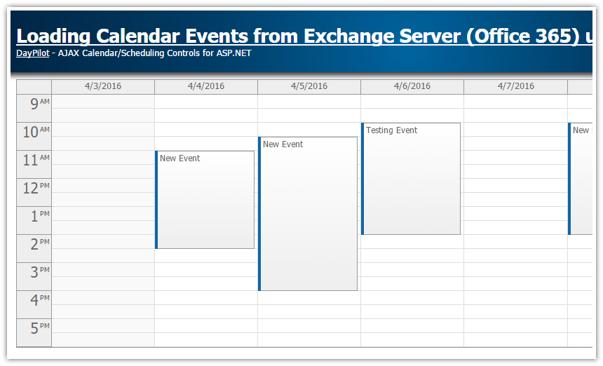 Loading Calendar Appointments from Exchange Server (Office 365) using EWS  () | DayPilot Code