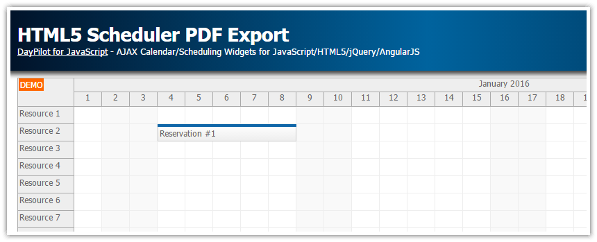 html5 scheduler pdf export client side