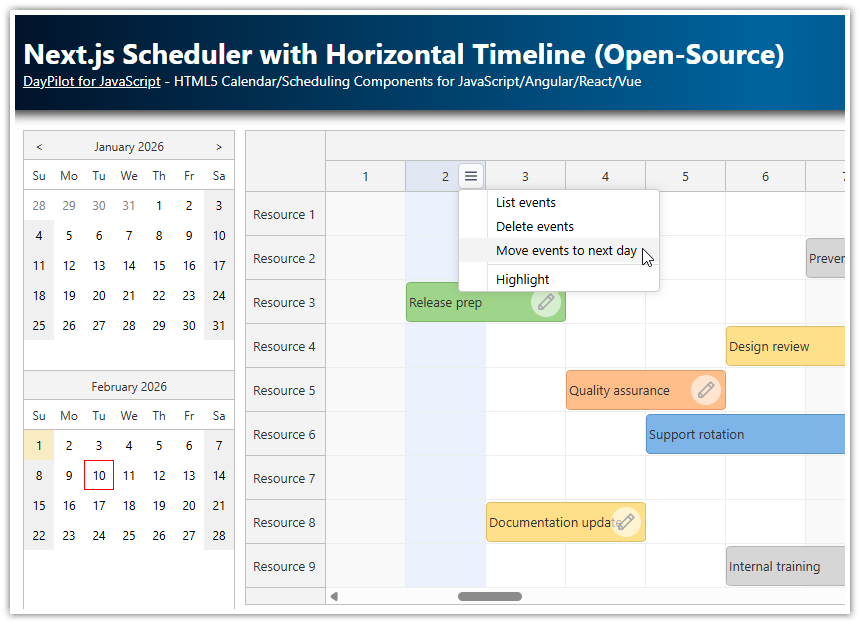Next.js Scheduler with Horizontal Timeline (Open Source)