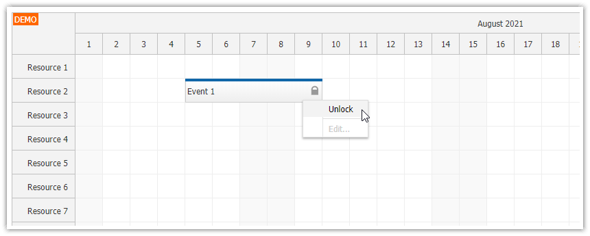 javascript scheduler lock events context menu