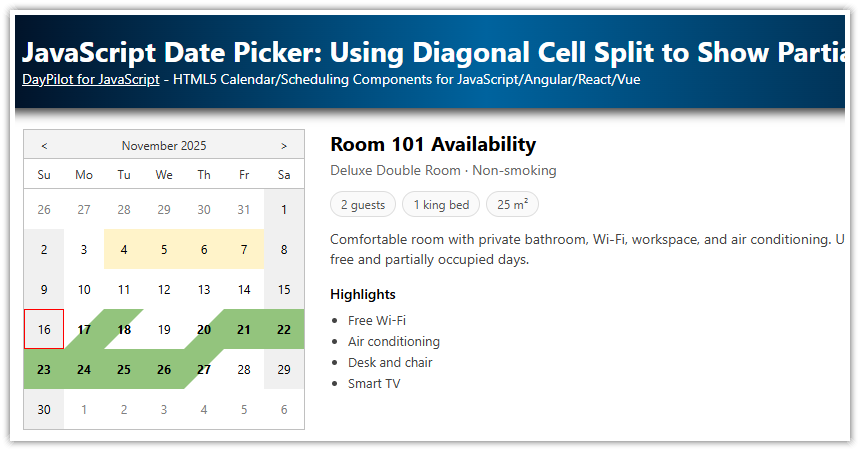 JavaScript Date Picker   Using Diagonal Cell Split to Show Partial Free   Busy State
