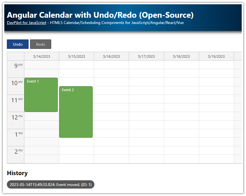 angular calendar component open source undo redo