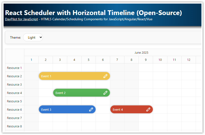 React Scheduler with Horizontal Timeline (Open Source)