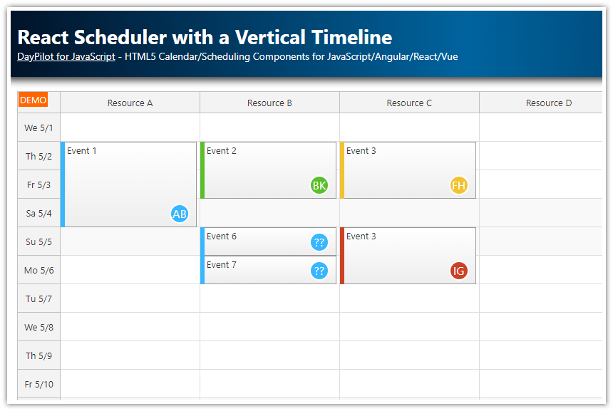 react scheduler with a vertical timeline