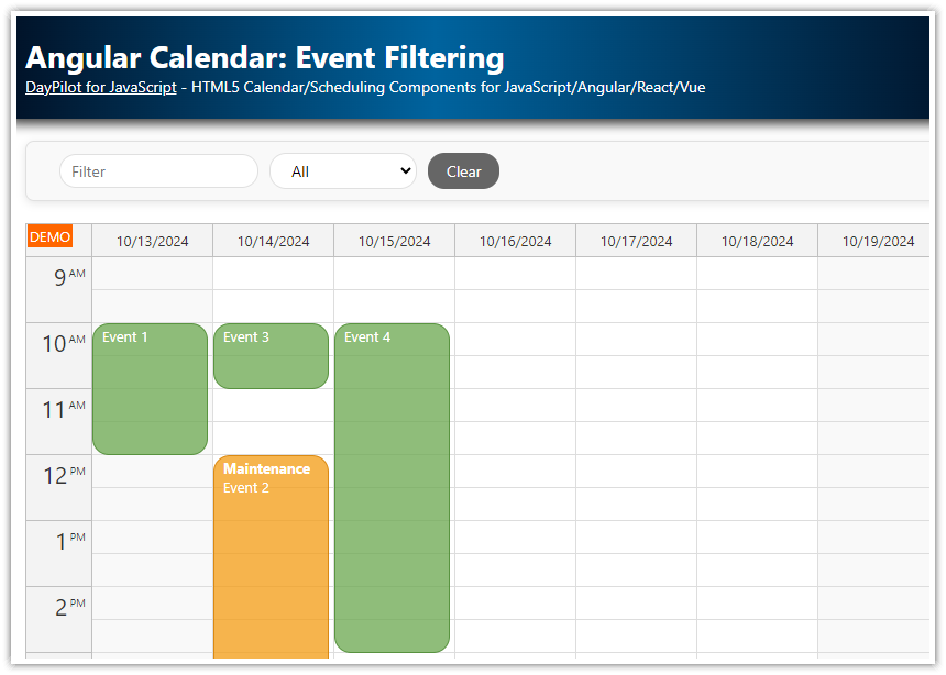 angular calendar event filtering