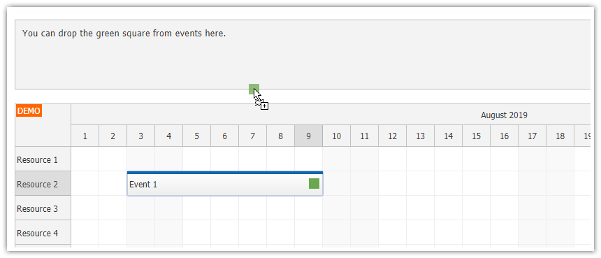 javascript scheduler drag items out of events using html5 api