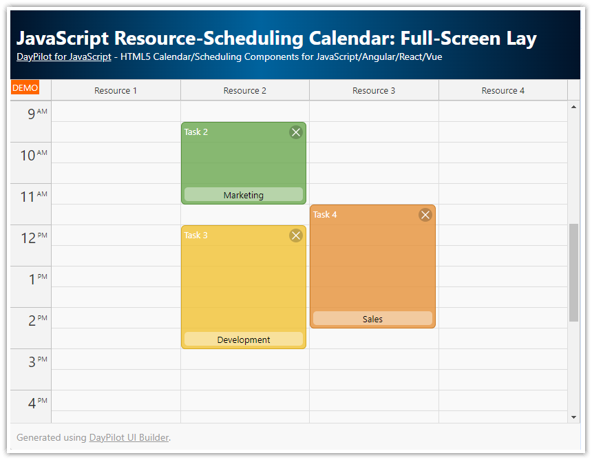 JavaScript Resource Scheduling Calendar   Full Screen Layout