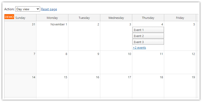javascript monthly calendar max events expand button