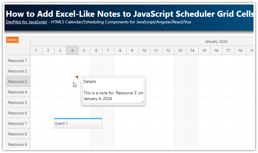 How to Add Excel Like Notes to JavaScript Scheduler Grid Cells How to Add Excel Like Notes to JavaScript Scheduler Grid Cells
