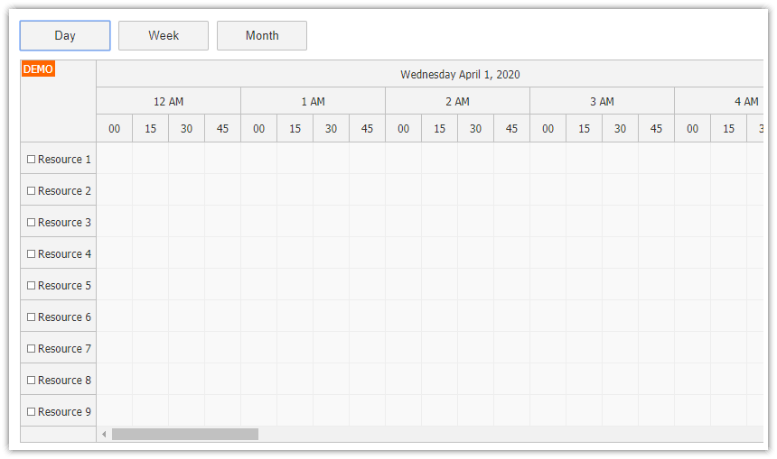 javascript scheduler switching day week month views