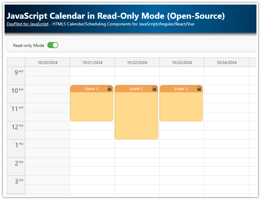 javascript calendar open source read only mode