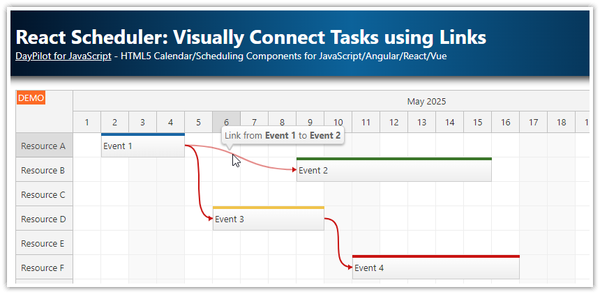 React Scheduler Visually Connect Tasks using Links React Scheduler Visually Connect Tasks using Links
