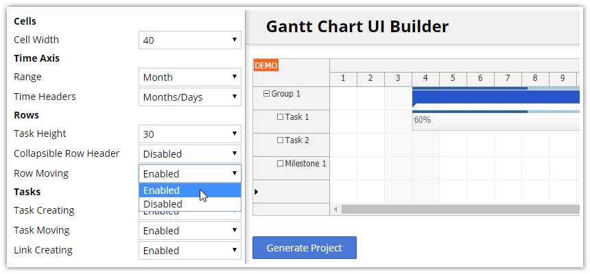 gantt chart component ui builder configurator