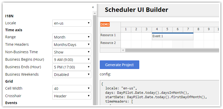 html5 javascript scheduler configurator