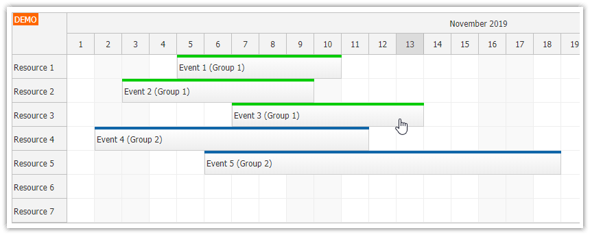 javascript scheduler highlighting related events