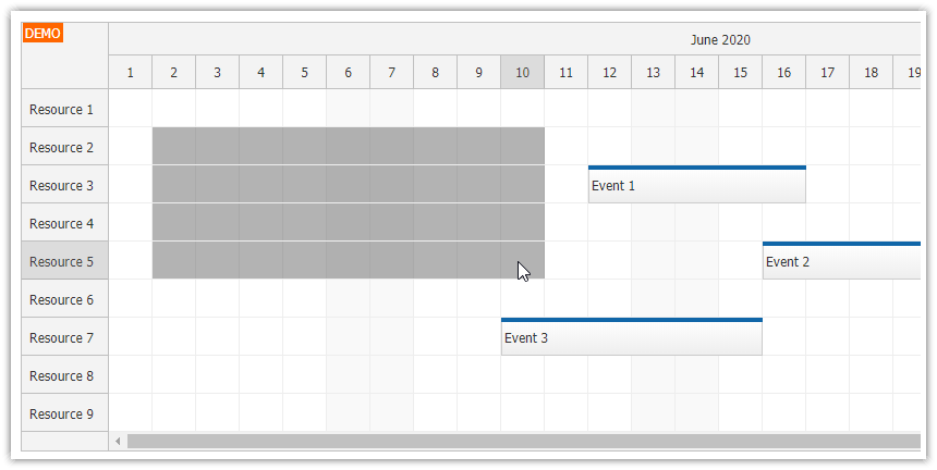 javascript scheduler time range rows adjacent