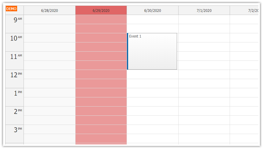javascript calendar selecting highlighting columns