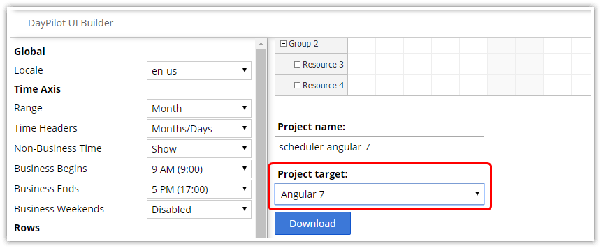 angular 7 scheduler configurator