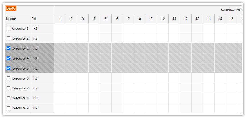 javascript scheduler row checkboxes