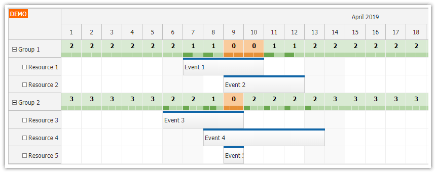 javascript scheduler displaying group availability