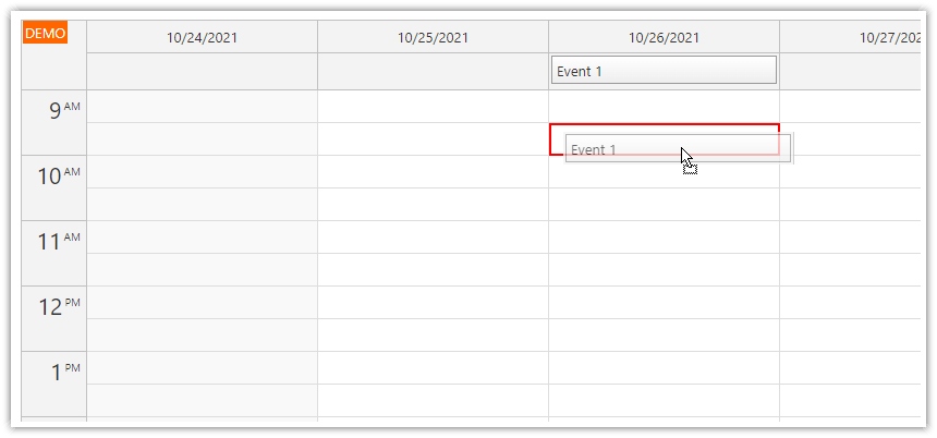 javascript calendar drag all day events to a specific time of day