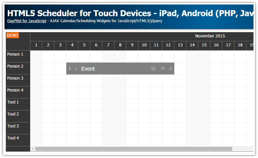 html5 scheduler for touch devices ipad iphone android