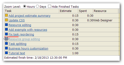 project management asp net task ordering drag drop