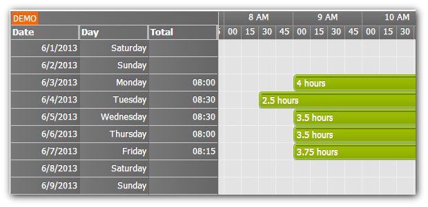 timesheet asp.net daily totals