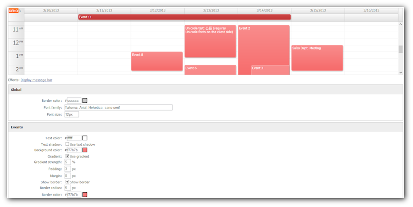 css theme designer event calendar