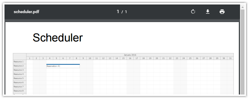 html5 scheduler pdf export month