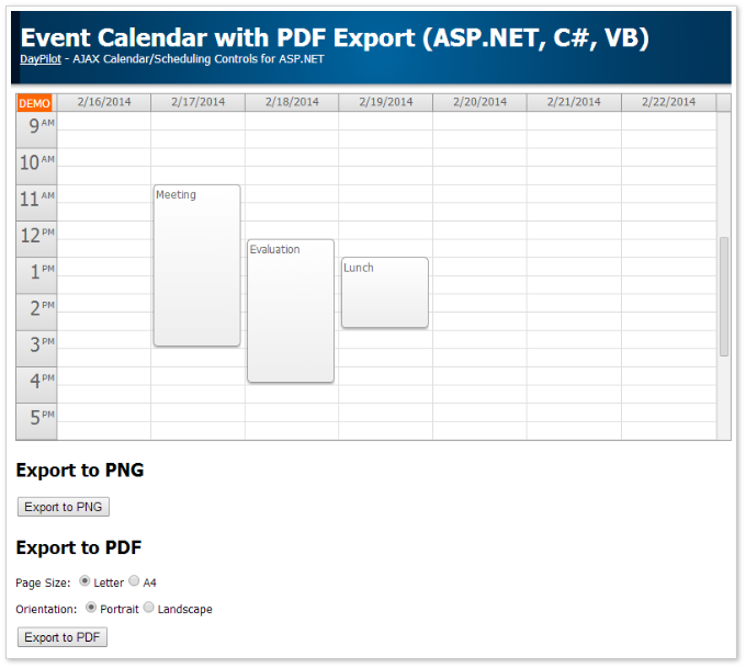 event calendar pdf export
