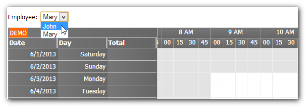 timesheet asp.net employee