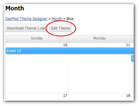 css theme designer monthly calendar edit