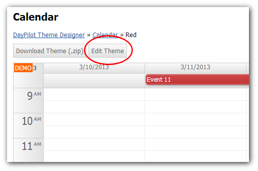 css theme designer event calendar edit