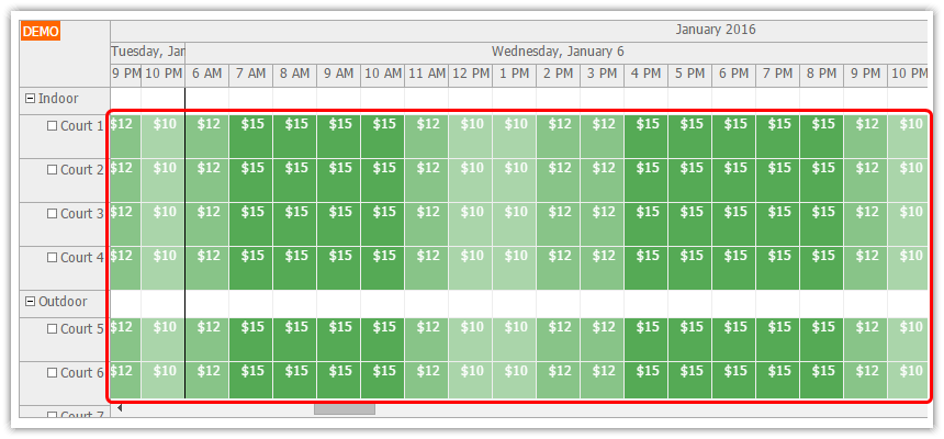 html5 tennis court reservation javascript php hourly rate