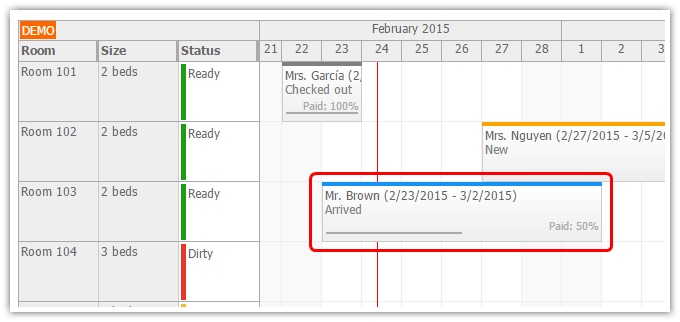 asp.net mvc hotel room booking reservation status