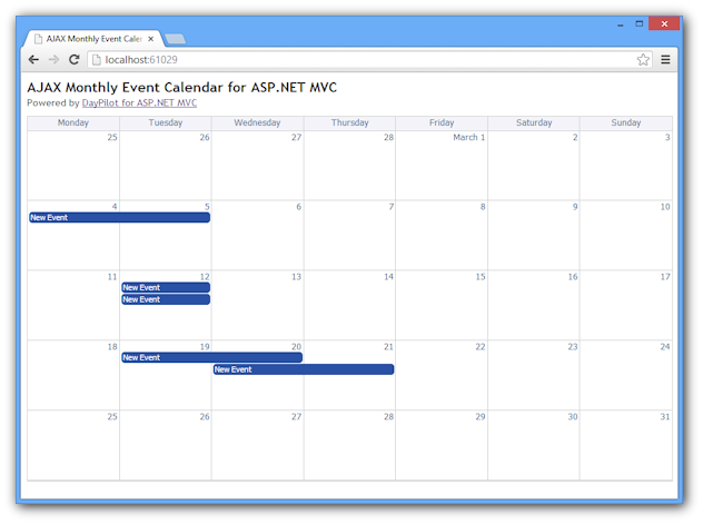 ajax monthly event calendar asp net mvc jquery